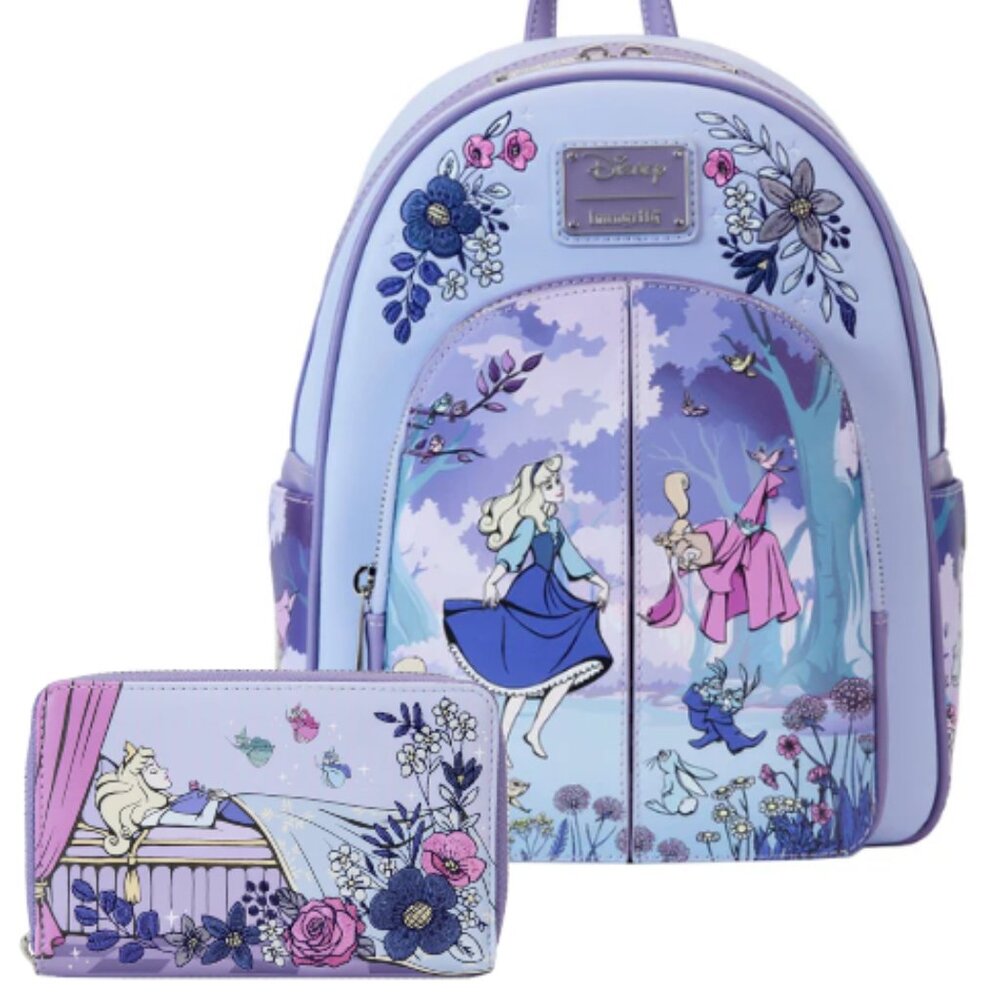 Sleeping Beauty 65th Anniversary Floral Scene Mini Backpack and Wallet